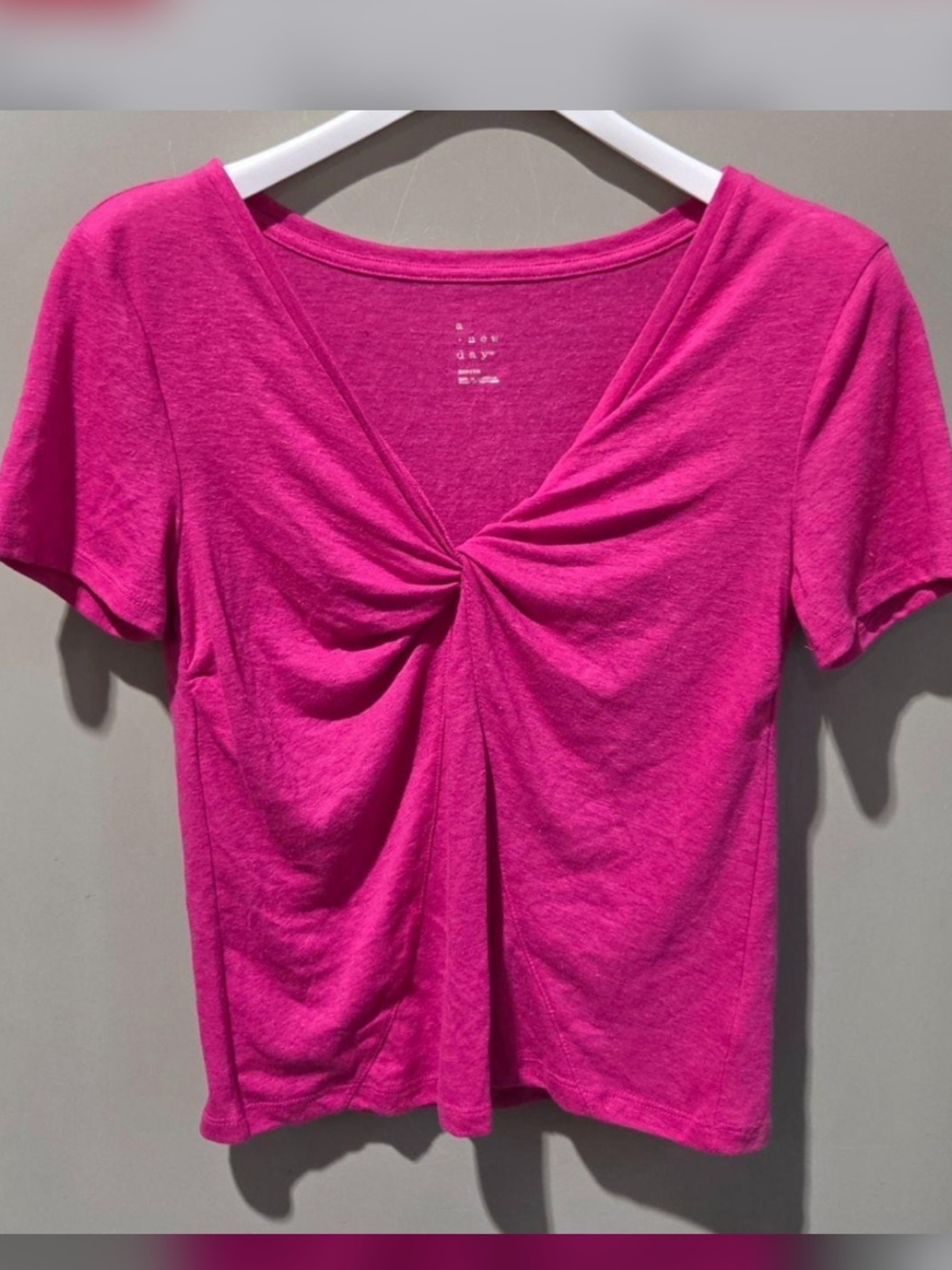 a new day Twist-Front Short Sleeve Tee in Hot Pink